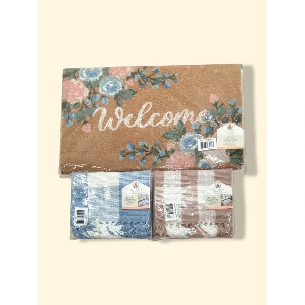 My Texas House Blue & White Gingham Fringe Layering‎ Rug, Easter 2026